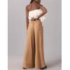 imageYeokou Womens Wide Leg Casual Pants Elastic Waist Drawstring Palazzo Pants Cotton Lounge Trousers with PocketsLightbrown