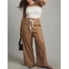 imageYeokou Womens Wide Leg Casual Pants Elastic Waist Drawstring Palazzo Pants Cotton Lounge Trousers with PocketsLightbrown