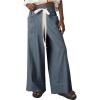 imageYeokou Womens Wide Leg Casual Pants Elastic Waist Drawstring Palazzo Pants Cotton Lounge Trousers with PocketsGreyblue