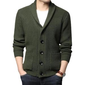 imageYeokou Mens Shawl Collar Cardigans Slim Fit Button Cable Knit Black Sweater PocketsShawl Collar Armygreen