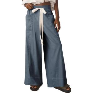 imageYeokou Womens Wide Leg Casual Pants Elastic Waist Drawstring Palazzo Pants Cotton Lounge Trousers with PocketsGreyblue