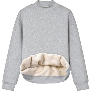 imageYeokou Womens Winter Hoodies Pullover Sherpa Fleece Warm Heavyweight SweatshirtMocknecklightgrey