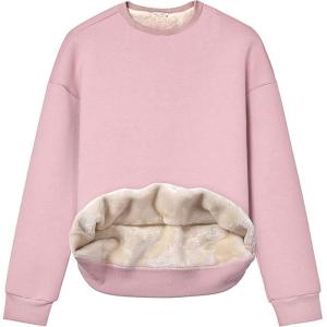 imageYeokou Womens Winter Hoodies Pullover Sherpa Fleece Warm Heavyweight SweatshirtPinkcrewneck