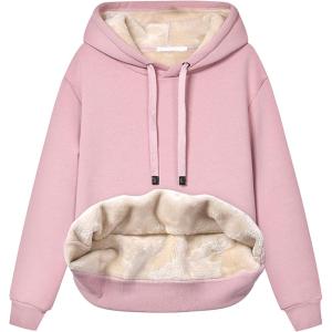 imageYeokou Womens Winter Hoodies Pullover Sherpa Fleece Warm Heavyweight SweatshirtPinkhoodie