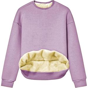 imageYeokou Womens Winter Hoodies Pullover Sherpa Fleece Warm Heavyweight SweatshirtPurplecrewneck