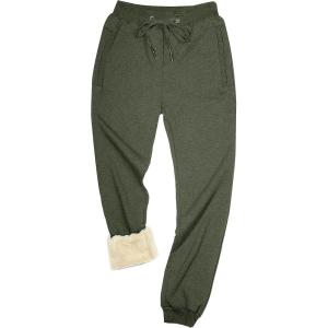 imageYeokou Mens Winter Warm Sherpa Lined Active Thermal Jogger Fleece Sweatpants PantArmygreen