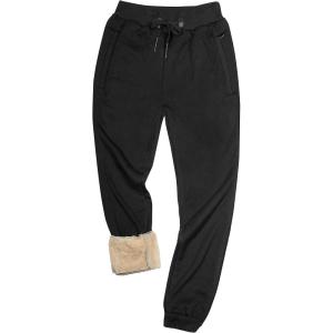 imageYeokou Mens Winter Warm Sherpa Lined Active Thermal Jogger Fleece Sweatpants PantBlackribbed Cuff