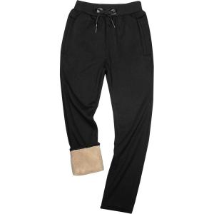 imageYeokou Mens Winter Warm Sherpa Lined Active Thermal Jogger Fleece Sweatpants PantBlackstraight Leg