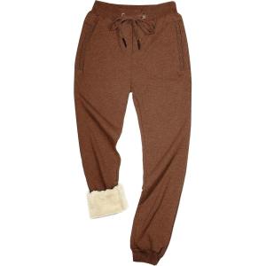 imageYeokou Mens Winter Warm Sherpa Lined Active Thermal Jogger Fleece Sweatpants PantBrown