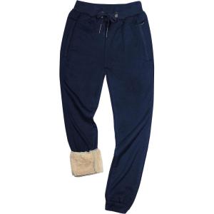 imageYeokou Mens Winter Warm Sherpa Lined Active Thermal Jogger Fleece Sweatpants PantNavyribbed Cuff