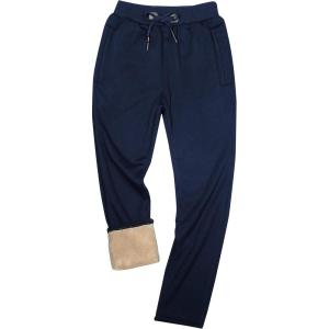 imageYeokou Mens Winter Warm Sherpa Lined Active Thermal Jogger Fleece Sweatpants PantNavystraight Leg