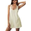 imageYeokou Casual Sleeveless Rompers for Women Summer Beach Vacation Stretchy Cotton Racerback Overall Shorts with PocketsBeige