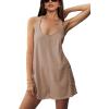 imageYeokou Casual Sleeveless Rompers for Women Summer Beach Vacation Stretchy Cotton Racerback Overall Shorts with PocketsKhaki