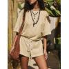 imageYeokou Cotton Rompers for Women Summer 2025 Casual Short Sleeve Waist Adjustable Belt Solid Color Stretchy Loose JumpsuitsApricot