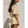 imageYeokou Cotton Rompers for Women Summer 2025 Casual Short Sleeve Waist Adjustable Belt Solid Color Stretchy Loose JumpsuitsApricot