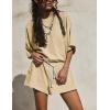 imageYeokou Cotton Rompers for Women Summer 2025 Casual Short Sleeve Waist Adjustable Belt Solid Color Stretchy Loose JumpsuitsApricot