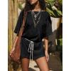 imageYeokou Cotton Rompers for Women Summer 2025 Casual Short Sleeve Waist Adjustable Belt Solid Color Stretchy Loose JumpsuitsBlack