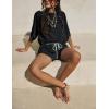 imageYeokou Cotton Rompers for Women Summer 2025 Casual Short Sleeve Waist Adjustable Belt Solid Color Stretchy Loose JumpsuitsBlack