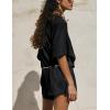 imageYeokou Cotton Rompers for Women Summer 2025 Casual Short Sleeve Waist Adjustable Belt Solid Color Stretchy Loose JumpsuitsBlack