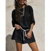 imageYeokou Cotton Rompers for Women Summer 2025 Casual Short Sleeve Waist Adjustable Belt Solid Color Stretchy Loose JumpsuitsBlack