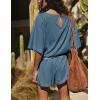imageYeokou Cotton Rompers for Women Summer 2025 Casual Short Sleeve Waist Adjustable Belt Solid Color Stretchy Loose JumpsuitsBluegrey