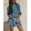 imageYeokou Cotton Rompers for Women Summer 2025 Casual Short Sleeve Waist Adjustable Belt Solid Color Stretchy Loose JumpsuitsBluegrey