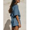 imageYeokou Cotton Rompers for Women Summer 2025 Casual Short Sleeve Waist Adjustable Belt Solid Color Stretchy Loose JumpsuitsBluegrey