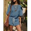 imageYeokou Cotton Rompers for Women Summer 2025 Casual Short Sleeve Waist Adjustable Belt Solid Color Stretchy Loose JumpsuitsBluegrey