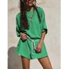 imageYeokou Cotton Rompers for Women Summer 2025 Casual Short Sleeve Waist Adjustable Belt Solid Color Stretchy Loose JumpsuitsGreen