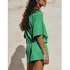 imageYeokou Cotton Rompers for Women Summer 2025 Casual Short Sleeve Waist Adjustable Belt Solid Color Stretchy Loose JumpsuitsGreen