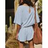 imageYeokou Cotton Rompers for Women Summer 2025 Casual Short Sleeve Waist Adjustable Belt Solid Color Stretchy Loose JumpsuitsOxygenblue