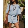 imageYeokou Cotton Rompers for Women Summer 2025 Casual Short Sleeve Waist Adjustable Belt Solid Color Stretchy Loose JumpsuitsOxygenblue