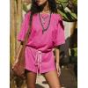 imageYeokou Cotton Rompers for Women Summer 2025 Casual Short Sleeve Waist Adjustable Belt Solid Color Stretchy Loose JumpsuitsRosered