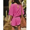 imageYeokou Cotton Rompers for Women Summer 2025 Casual Short Sleeve Waist Adjustable Belt Solid Color Stretchy Loose JumpsuitsRosered