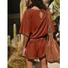 imageYeokou Cotton Rompers for Women Summer 2025 Casual Short Sleeve Waist Adjustable Belt Solid Color Stretchy Loose JumpsuitsRust