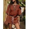 imageYeokou Cotton Rompers for Women Summer 2025 Casual Short Sleeve Waist Adjustable Belt Solid Color Stretchy Loose JumpsuitsRust