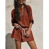 imageYeokou Cotton Rompers for Women Summer 2025 Casual Short Sleeve Waist Adjustable Belt Solid Color Stretchy Loose JumpsuitsRust