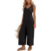 imageYeokou Women Button Down Jumpsuits Cotton Linen Sleeveless Casual Wide Legs Rompers Loose Overall With PocketsBlack
