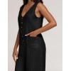 imageYeokou Women Button Down Jumpsuits Cotton Linen Sleeveless Casual Wide Legs Rompers Loose Overall With PocketsBlack