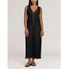 imageYeokou Women Button Down Jumpsuits Cotton Linen Sleeveless Casual Wide Legs Rompers Loose Overall With PocketsBlack