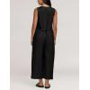 imageYeokou Women Button Down Jumpsuits Cotton Linen Sleeveless Casual Wide Legs Rompers Loose Overall With PocketsBlack