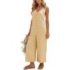 imageYeokou Women Button Down Jumpsuits Cotton Linen Sleeveless Casual Wide Legs Rompers Loose Overall With PocketsLemonyellow