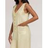 imageYeokou Women Button Down Jumpsuits Cotton Linen Sleeveless Casual Wide Legs Rompers Loose Overall With PocketsLemonyellow