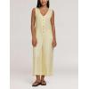 imageYeokou Women Button Down Jumpsuits Cotton Linen Sleeveless Casual Wide Legs Rompers Loose Overall With PocketsLemonyellow