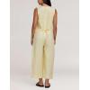 imageYeokou Women Button Down Jumpsuits Cotton Linen Sleeveless Casual Wide Legs Rompers Loose Overall With PocketsLemonyellow
