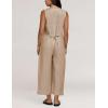 imageYeokou Women Button Down Jumpsuits Cotton Linen Sleeveless Casual Wide Legs Rompers Loose Overall With PocketsLightkhaki