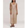 imageYeokou Women Button Down Jumpsuits Cotton Linen Sleeveless Casual Wide Legs Rompers Loose Overall With PocketsLightkhaki