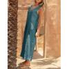 imageYeokou Women Button Down Jumpsuits Cotton Linen Sleeveless Casual Wide Legs Rompers Loose Overall With PocketsTeal