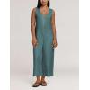 imageYeokou Women Button Down Jumpsuits Cotton Linen Sleeveless Casual Wide Legs Rompers Loose Overall With PocketsTeal
