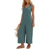 imageYeokou Women Button Down Jumpsuits Cotton Linen Sleeveless Casual Wide Legs Rompers Loose Overall With PocketsTeal